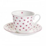 ROY KIRKHAM FINE BONE CHINA | PINK HEARTS SET OF SIX TEACUP & SAUCERS